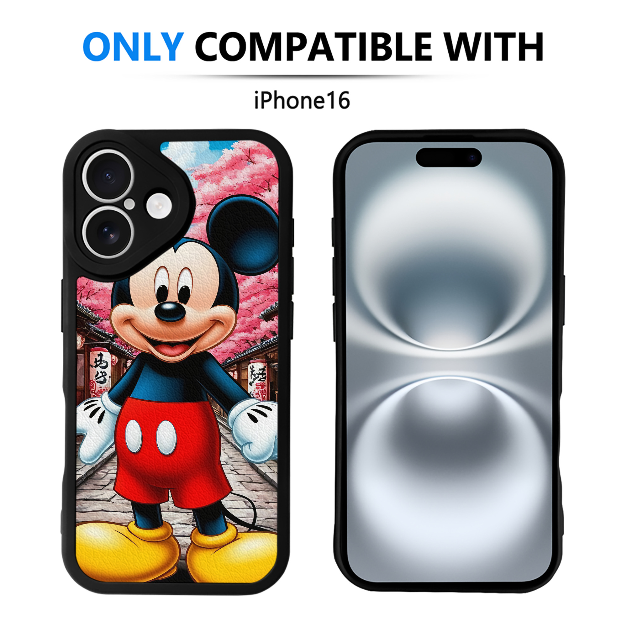 （画像用） ミッキーマウス Mickey Mouse 【iPhone 16シリーズ対応】シリコンスマホケース（レザー調） 材質：シリコン